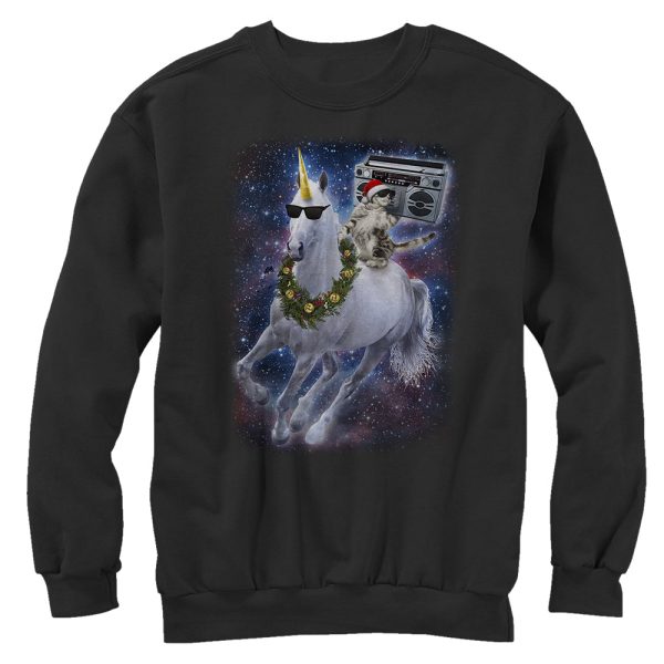 Women_s Lost Gods Ugly Christmas Cat Unicorn Space Song Sweatshirt