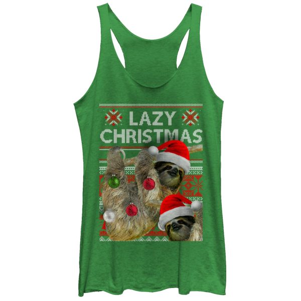 Women_s Lost Gods Ugly Christmas Lazy Sloth Racerback Tank Top