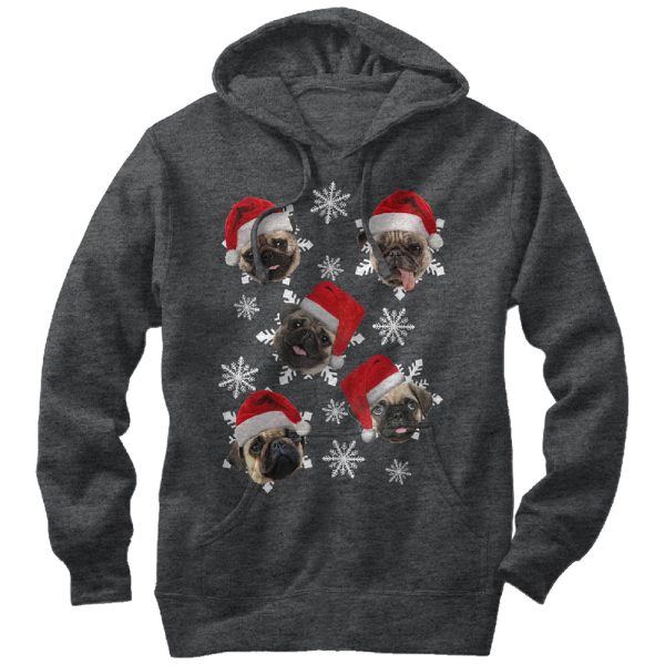 Women_s Lost Gods Ugly Christmas Pug Snowflakes Pull Over Hoodie