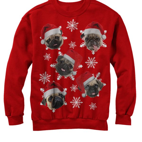 Women_s Lost Gods Ugly Christmas Pug Snowflakes Sweatshirt