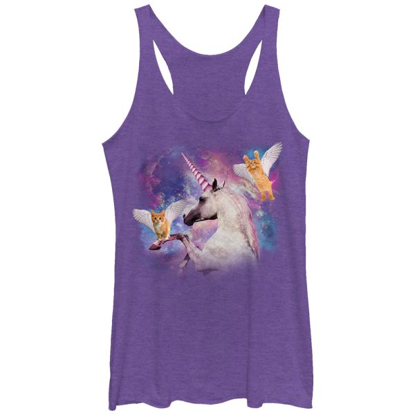 Women_s Lost Gods Unicorn and Flying Cats in Space Racerback Tank Top