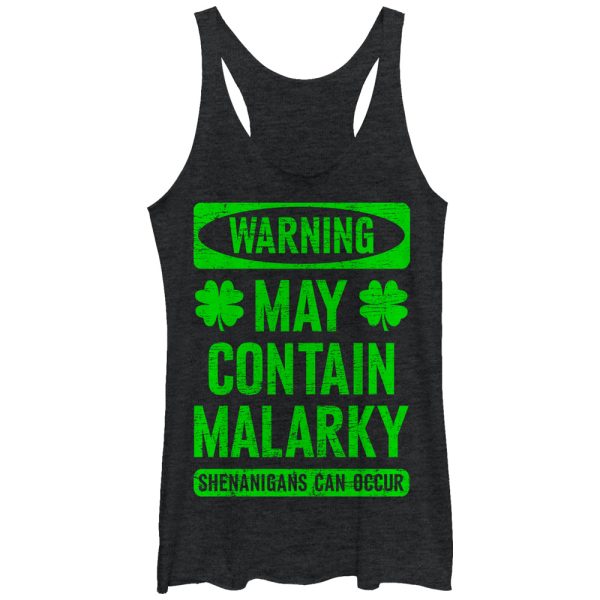 Women_s Lost Gods Warning May Contain Malarky Racerback Tank Top