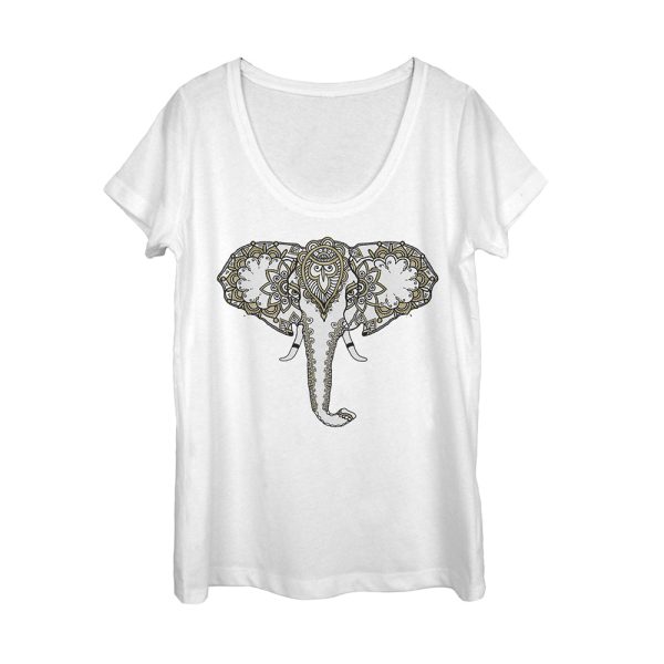 Women_s Peaceful Warrior Henna Elephant Print Scoop Neck