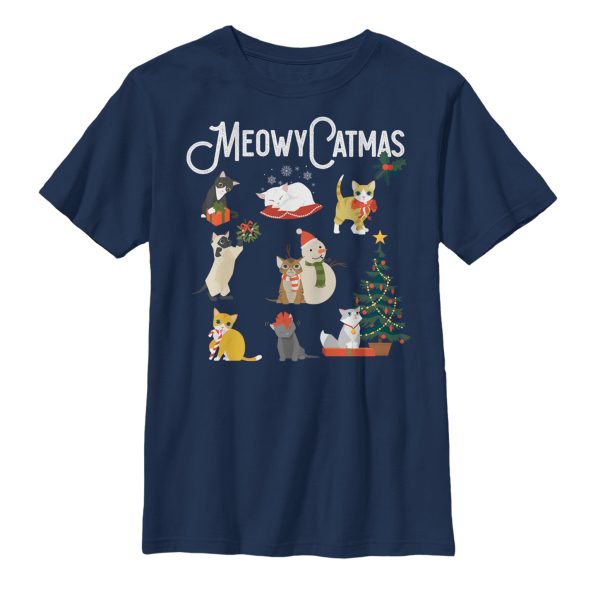 Boy’s Lost Gods Christmas Cat Collage T-Shirt