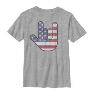 Boy’s Lost Gods Fourth of July American Love Sign T-Shirt
