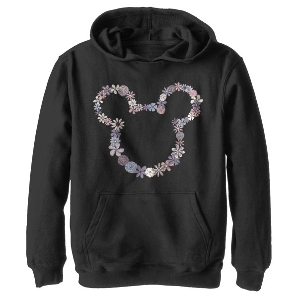 Boy’s Mickey & Friends Mickey Mouse Floral Outline Silhouette Pull Over Hoodie