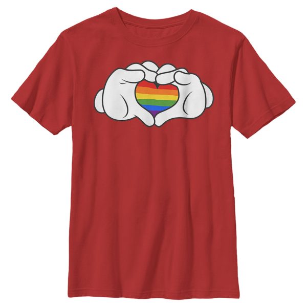 Boy’s Mickey & Friends Mickey Rainbow Heart Hands T-Shirt