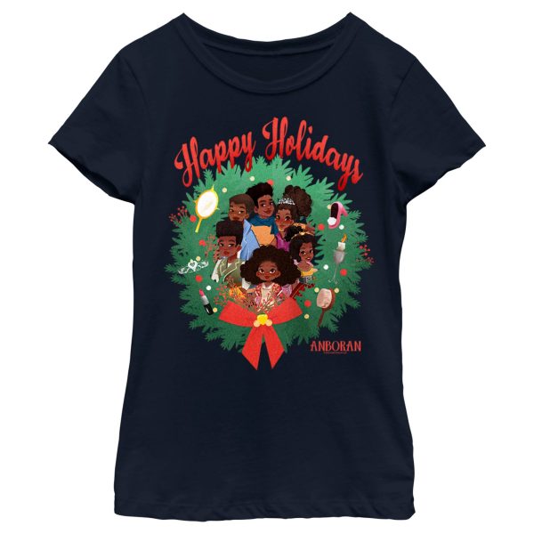 Girl’s Anboran Happy Holidays Group Wreath T-Shirt