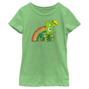 Girl’s Care Bears St. Patrick’s Day Good Luck Bear Born Lucky Rainbow T-Shirt