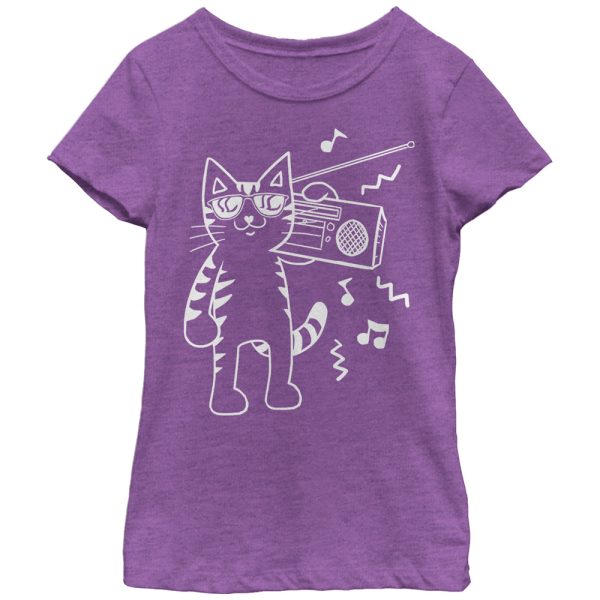 Girl’s Lost Gods Boombox Cat Cartoon T-Shirt