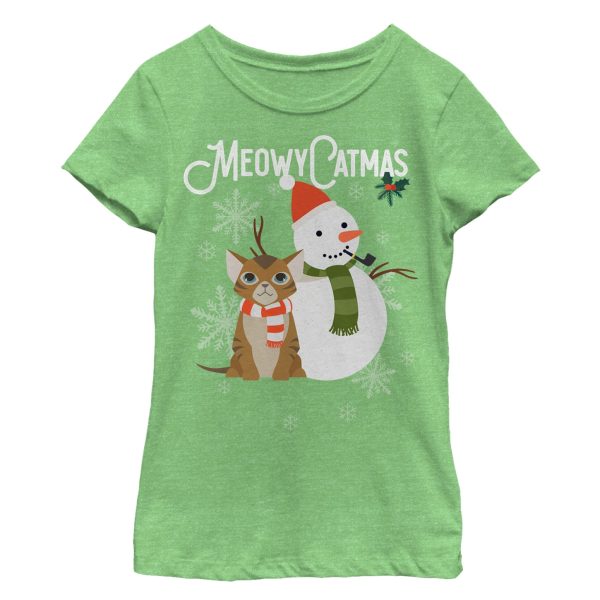 Girl’s Lost Gods Christmas Cat Snowman T-Shirt