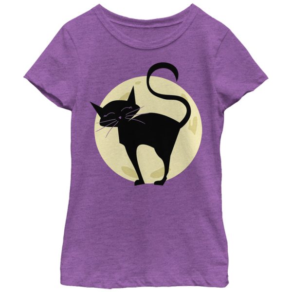 Girl’s Lost Gods Halloween Cute Cat in Moon T-Shirt