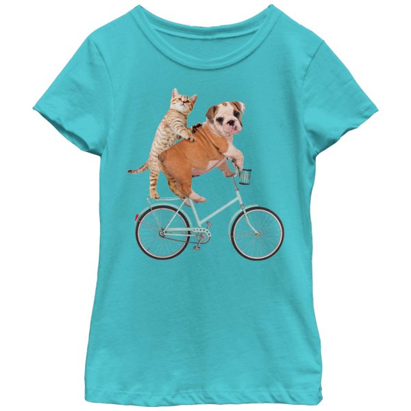 Girl’s Lost Gods Kitten Puppy Bicycle T-Shirt