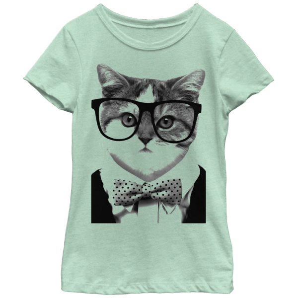 Girl’s Lost Gods Nerd Glasses Bowtie Cat T-Shirt