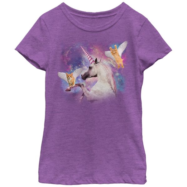 Girl’s Lost Gods Unicorn and Flying Cats in Space T-Shirt