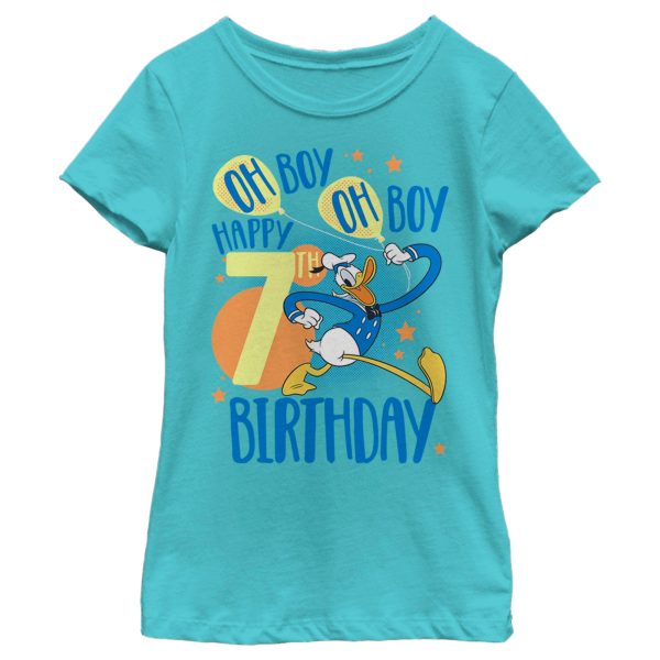 Girl’s Mickey & Friends Donald Duck Oh Boy Happy 7th Birthday T-Shirt