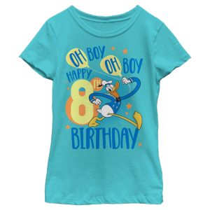 Girl’s Mickey & Friends Donald Duck Oh Boy Happy 8th Birthday T-Shirt