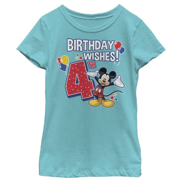 Girl’s Mickey & Friends Mickey Mouse 4th Birthday Wishes T-Shirt