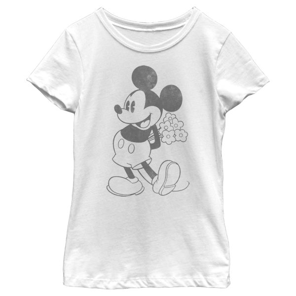 Girl’s Mickey & Friends Mickey Mouse Black and White Flowers T-Shirt