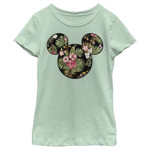 Girl’s Mickey & Friends Mickey Mouse Floral Silhouette T-Shirt