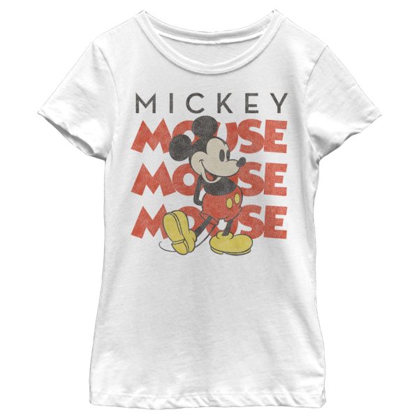 Girl’s Mickey & Friends Mickey Mouse Name Stack Distressed T-Shirt