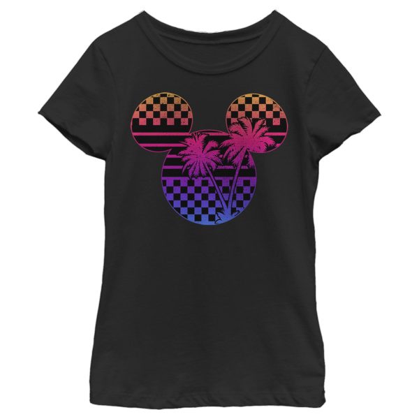 Girl’s Mickey & Friends Mickey Mouse Neon Palm Trees Silhouette T-Shirt