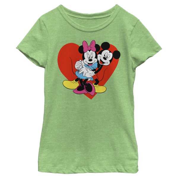 Girl’s Mickey & Friends Mickey and Minnie Hugging Hearts T-Shirt