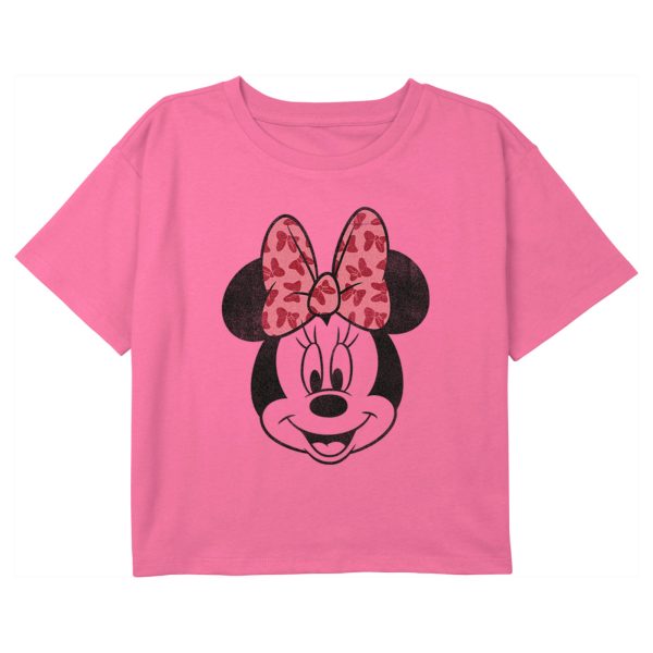 Girl’s Mickey & Friends Minnie Mouse Distressed Pink Bow T-Shirt