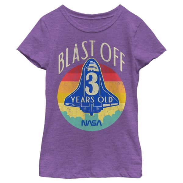 Girl’s NASA Space Shuttle Blast Off 3rd Birthday Retro Portrait T-Shirt