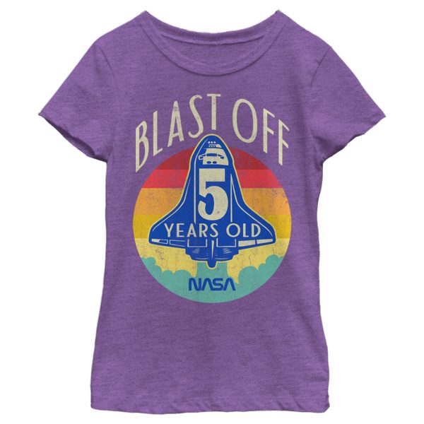 Girl’s NASA Space Shuttle Blast Off 5th Birthday Retro Portrait T-Shirt