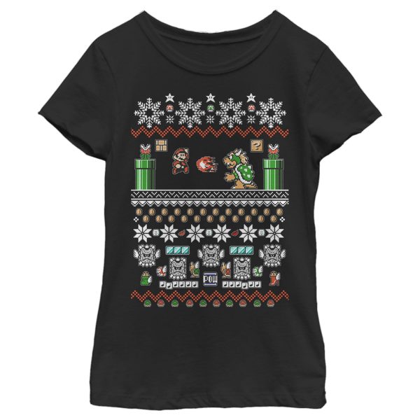 Girl’s Nintendo Mario and Bowser Ugly Christmas Sweater T-Shirt