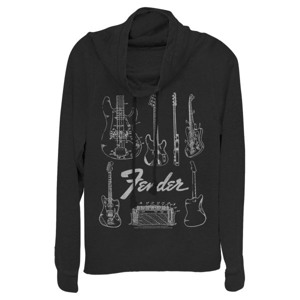 Junior’s Fender Guitar Chart Cowl Neck Sweatshirt