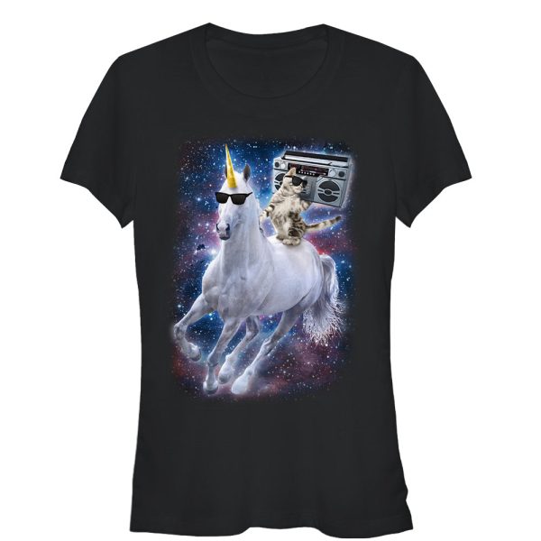 Junior’s Lost Gods Boombox Cat and Unicorn Space Song T-Shirt