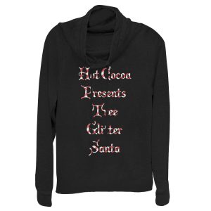 Junior’s Lost Gods Christmas Candy Cane List Cowl Neck Sweatshirt