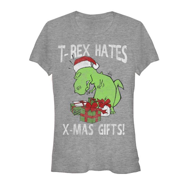 Junior’s Lost Gods Christmas T-Rex Hates Gifts T-Shirt