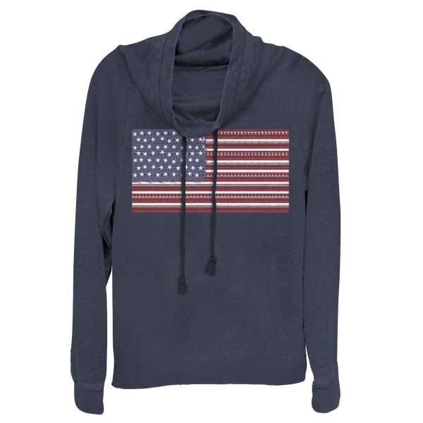 Junior’s Lost Gods Fourth of July Ornate American Flag Cowl Neck Sweatshirt