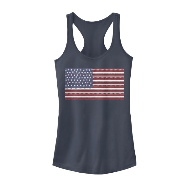 Junior’s Lost Gods Fourth of July Ornate American Flag Racerback Tank Top