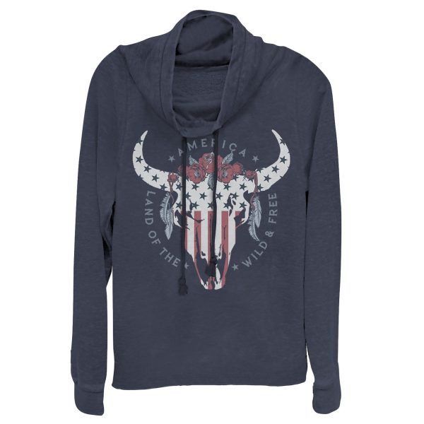 Junior’s Lost Gods Fourth of July Wild & Free Skull Cowl Neck Sweatshirt