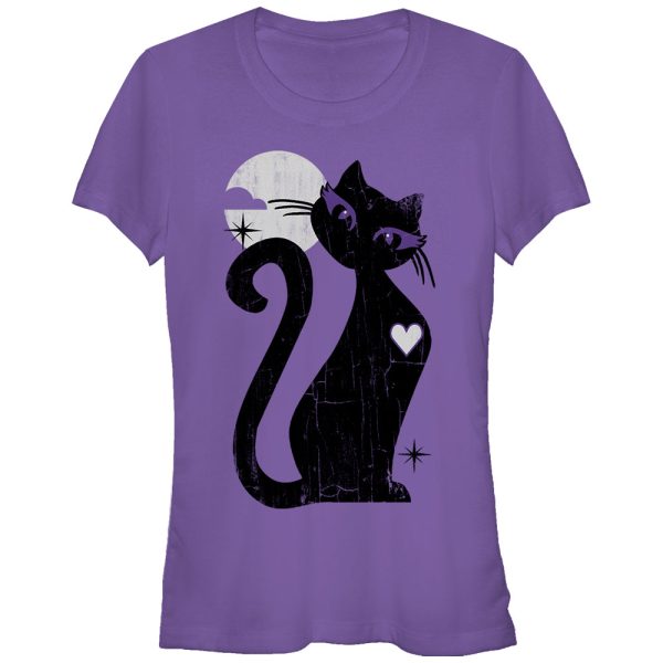 Junior’s Lost Gods Halloween Full Moon Cat Heart T-Shirt