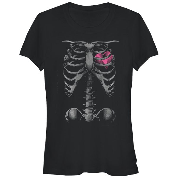 Junior’s Lost Gods Halloween Skeleton Rib Cage Heart T-Shirt