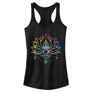 Junior’s Lost Gods Rainbow Lotus Flower Racerback Tank Top
