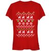 Junior’s Lost Gods Ugly Christmas Reindeer & Hearts T-Shirt