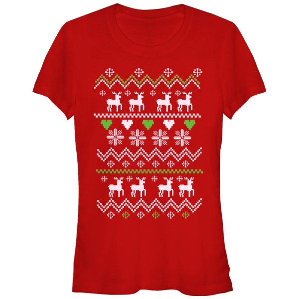 Junior’s Lost Gods Ugly Christmas Reindeer & Hearts T-Shirt