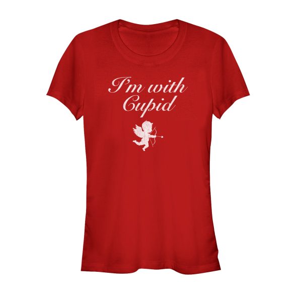 Junior’s Lost Gods Valentine’s Day I’m With Cupid Cursive T-Shirt