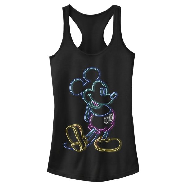 Junior’s Mickey & Friends Bright Neon Mickey Mouse Outline Racerback Tank Top