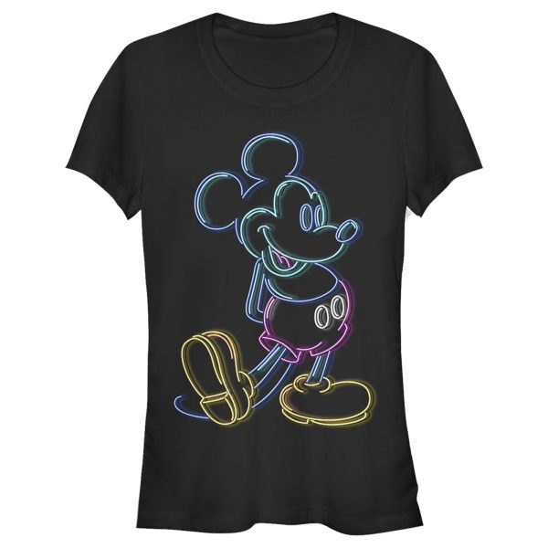 Junior’s Mickey & Friends Bright Neon Mickey Mouse Outline T-Shirt