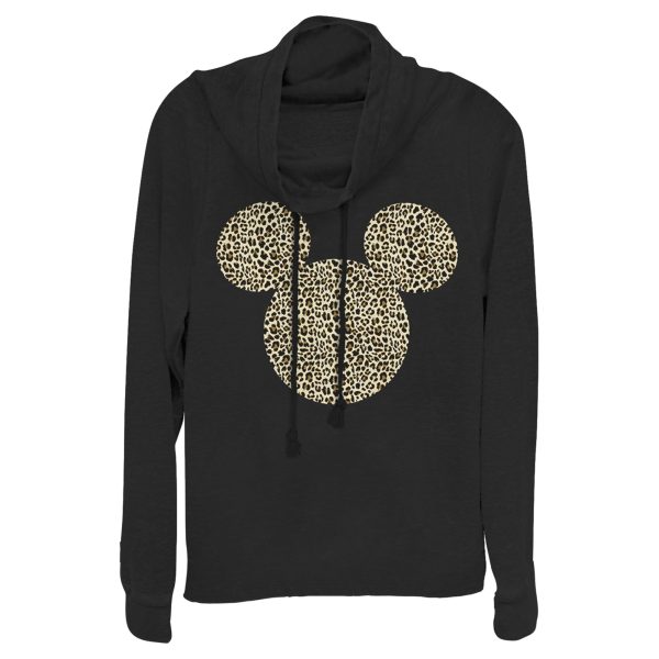 Junior’s Mickey & Friends Cheetah Print Mickey Mouse Logo Cowl Neck Sweatshirt