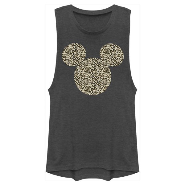 Junior’s Mickey & Friends Cheetah Print Mickey Mouse Logo Festival Muscle Tee