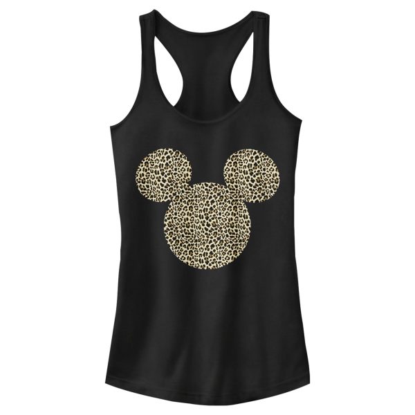 Junior’s Mickey & Friends Cheetah Print Mickey Mouse Logo Racerback Tank Top