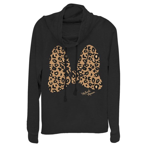 Junior’s Mickey & Friends Cheetah Print Minnie Mouse Bow Cowl Neck Sweatshirt